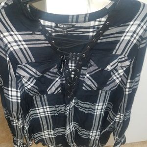 Brand new Express lace up plaid shirt